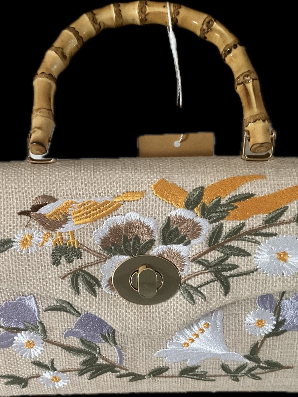 🔥NWT Tommy Bahama Embroidered Floral Top-Handle Bag with Bamboo Handle